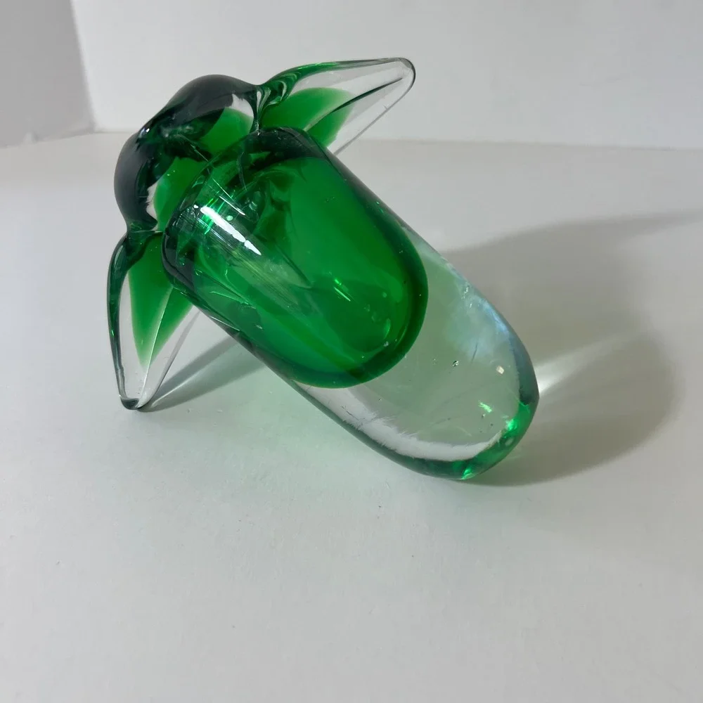 Vtg Emerald Green Handblown ArtGlass Hummingbird Hollow Tube Flower Paperweight‎